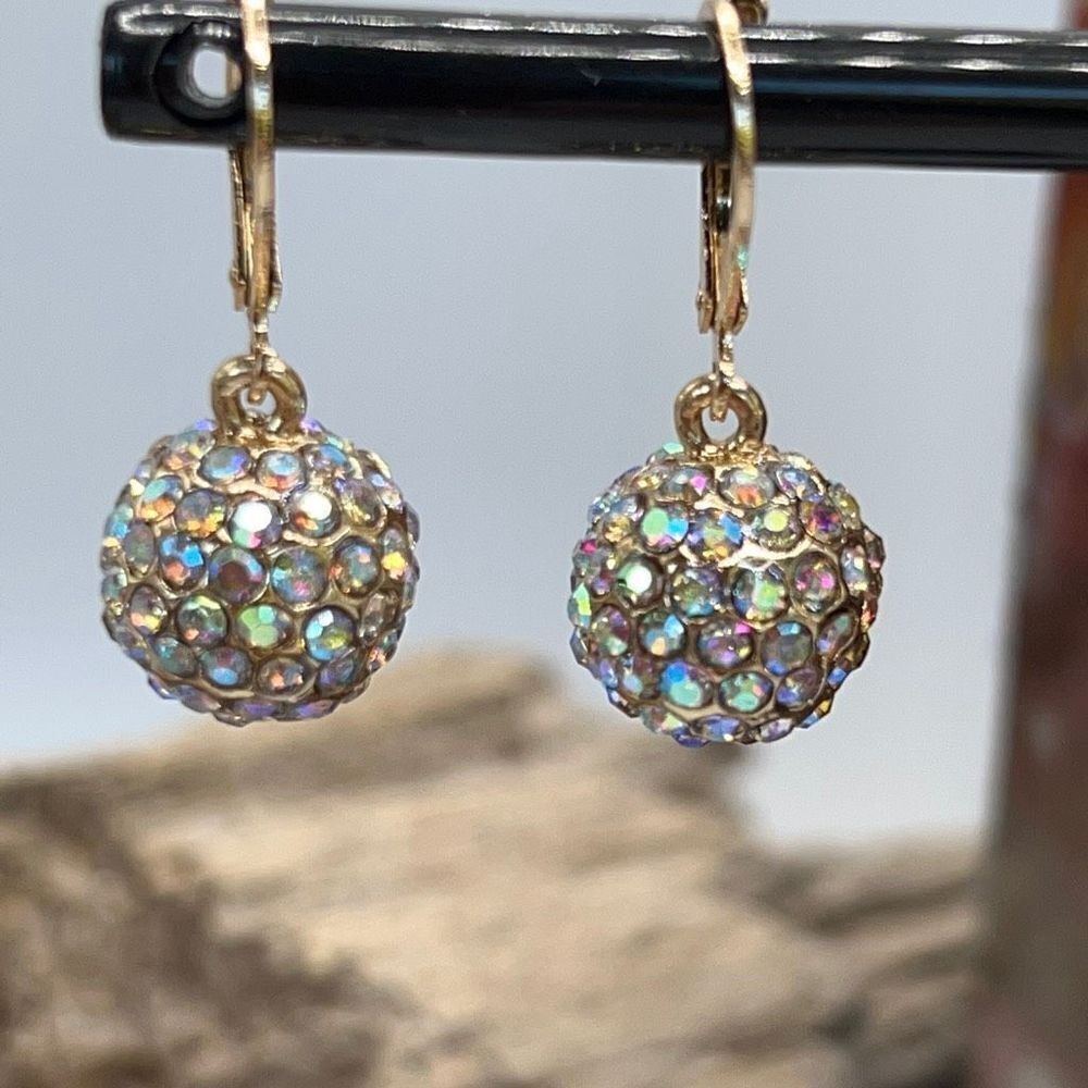 Kirks Folly Fairy Fire Ball Aura Borealis Pave Crystal Earrings